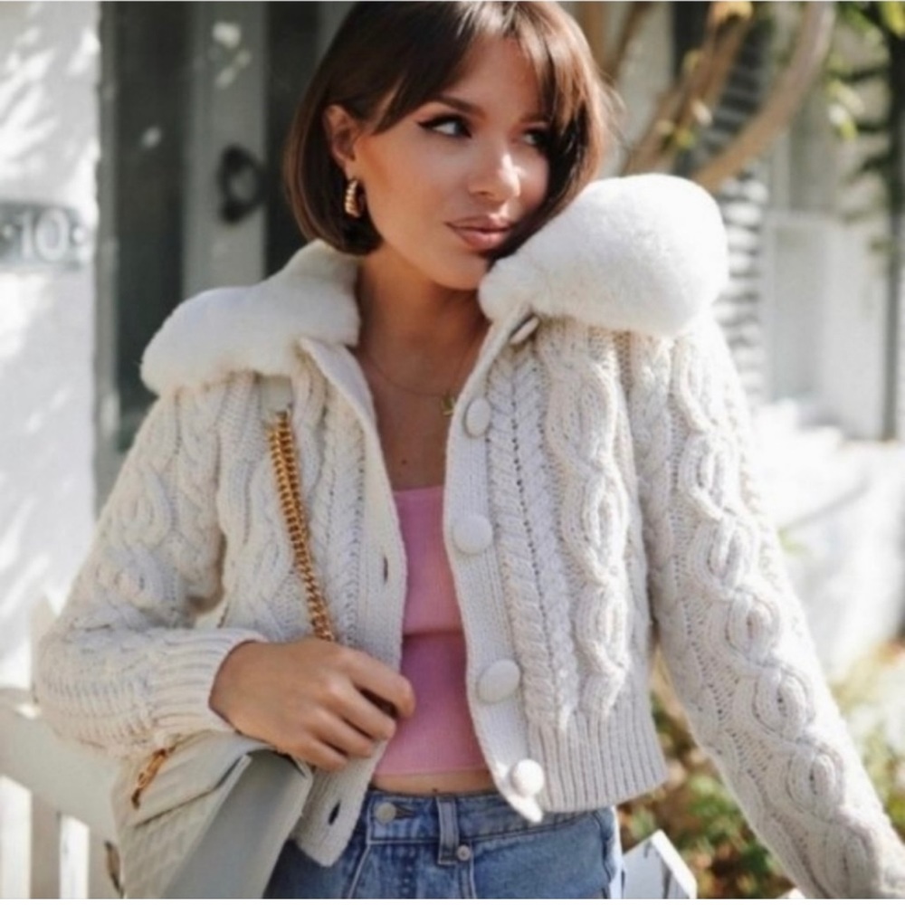 Zara Cream Cable Knit Pea Coat